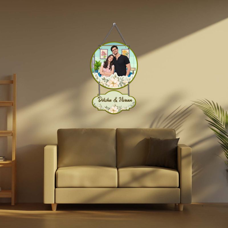 Personalized Cute Couple Photo Frame Wall Hanging For Bedroom, Living Room Decor Gift For Wife, Husband, Girlfriend, Boyfriend & Someone Special